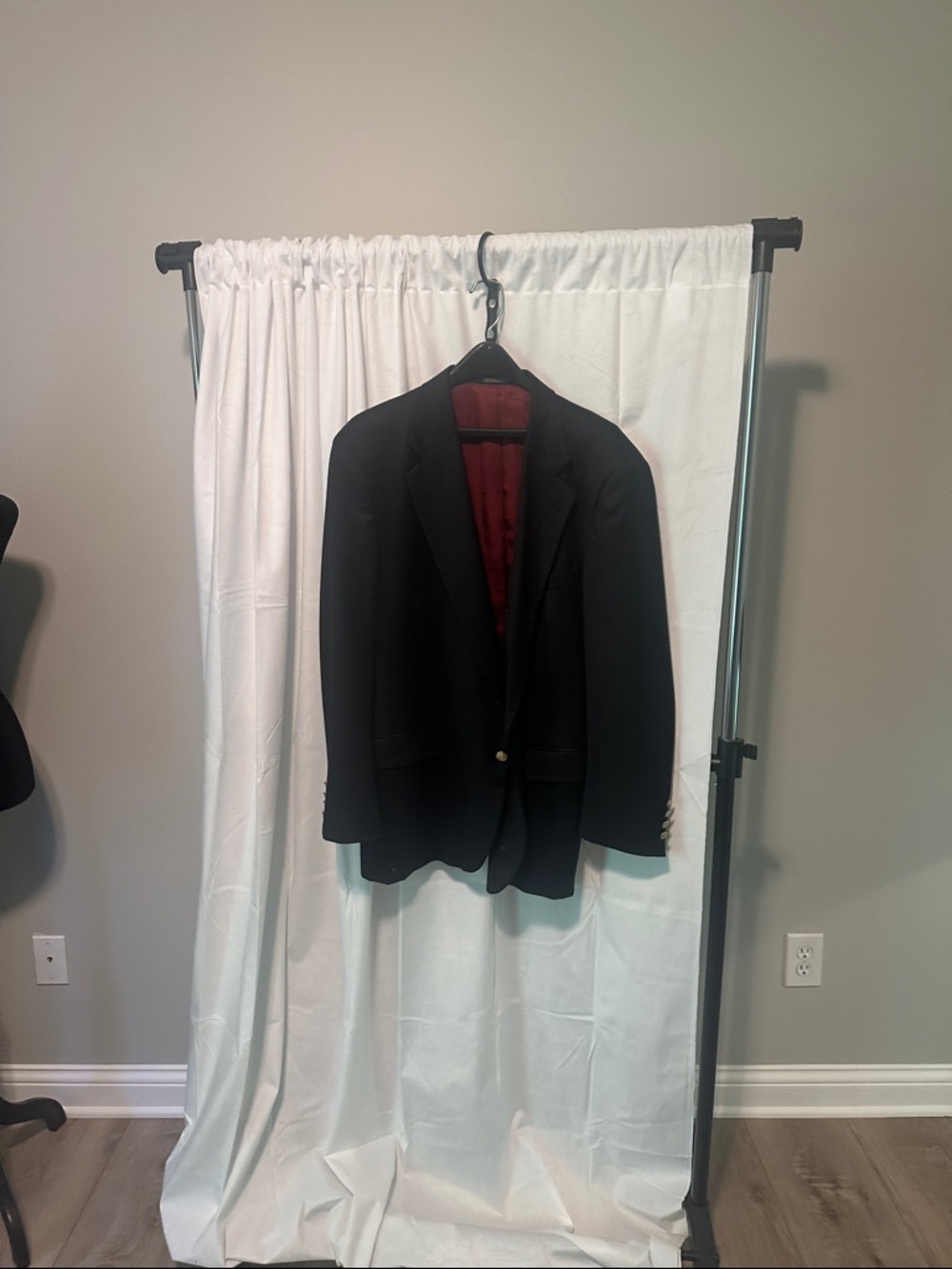 Classic Men's Black Blazer with Burgundy Lining